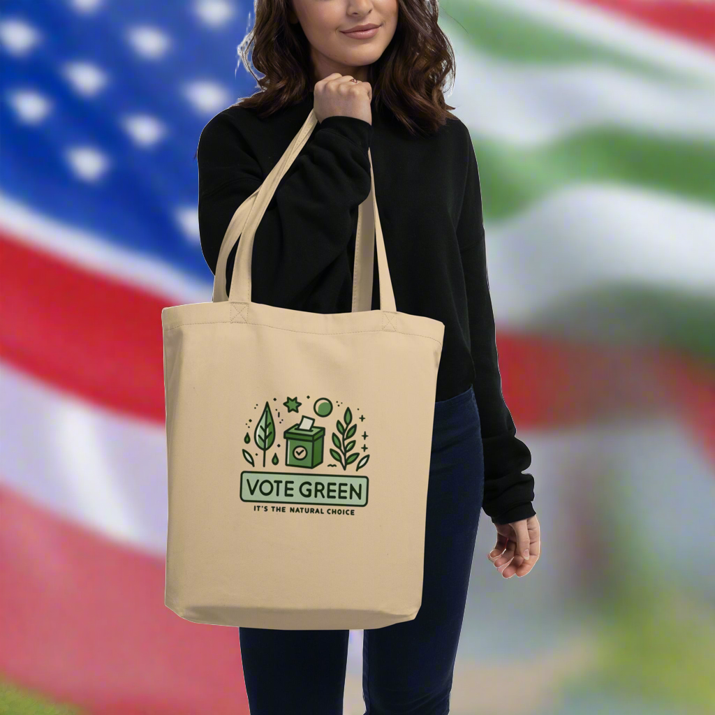 Vote Green Eco Tote Bag with natural choice design and eco-friendly motifs