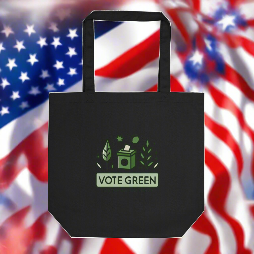 Vote Green Eco Tote Bag with natural choice design and eco-friendly black