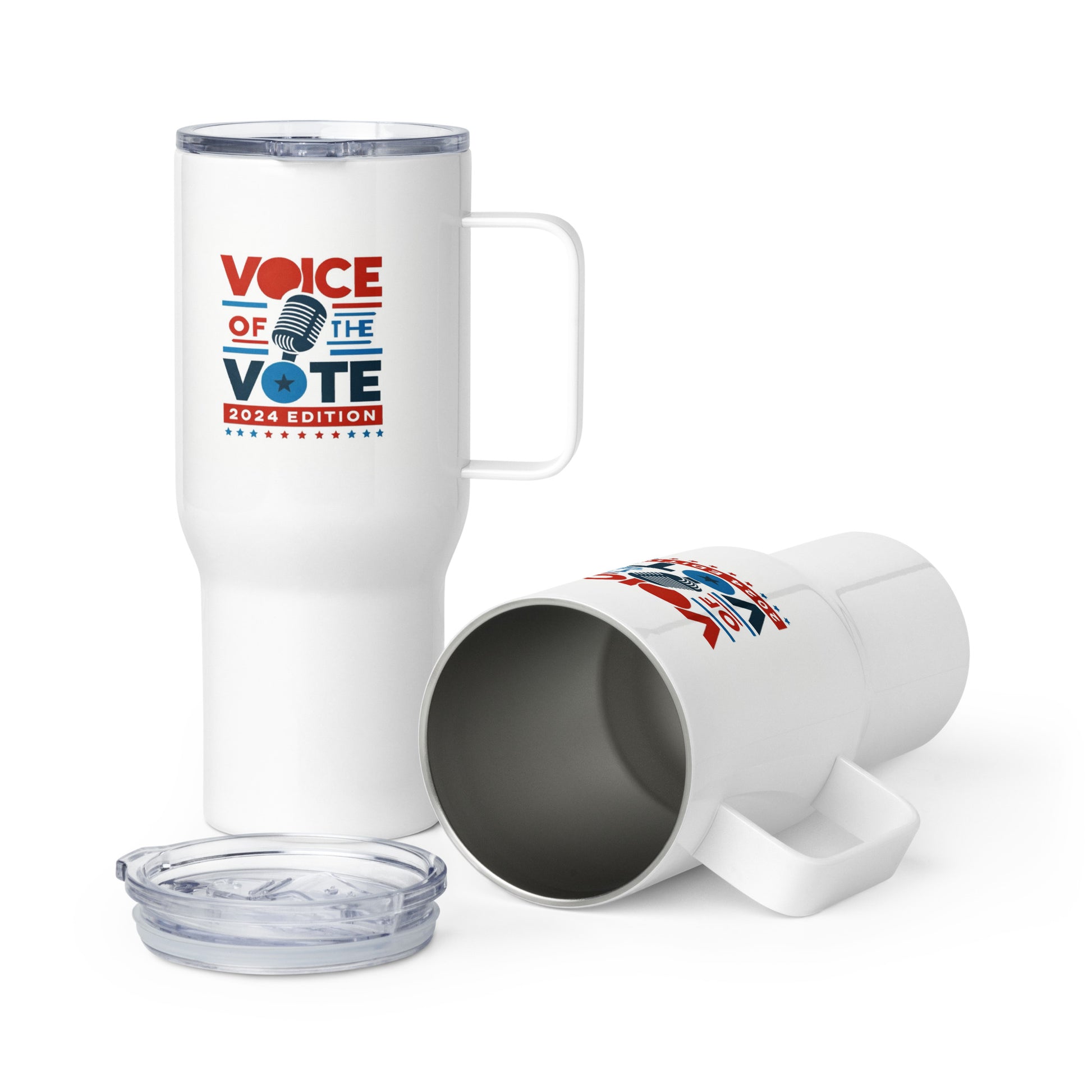 Voice of the Vote 2024 Edition Tumbler – Patriotic Design with American Flags and Fireworks”