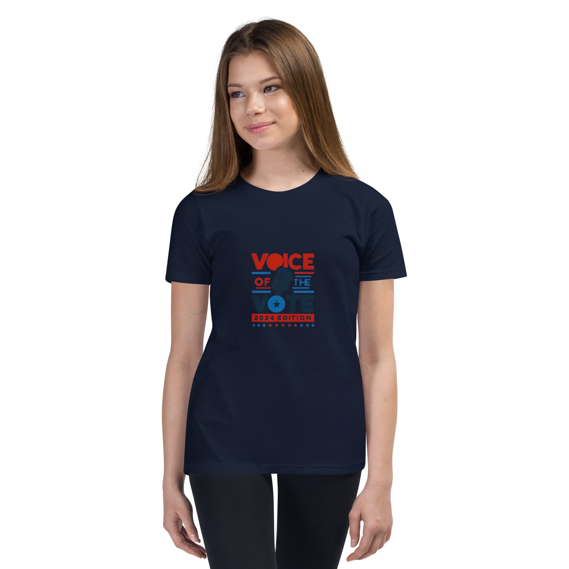 Navy Voice of the Vote 2024 Youth T-Shirt: Signature Debut Design for patriotic kids celebrating democracy and freedom.