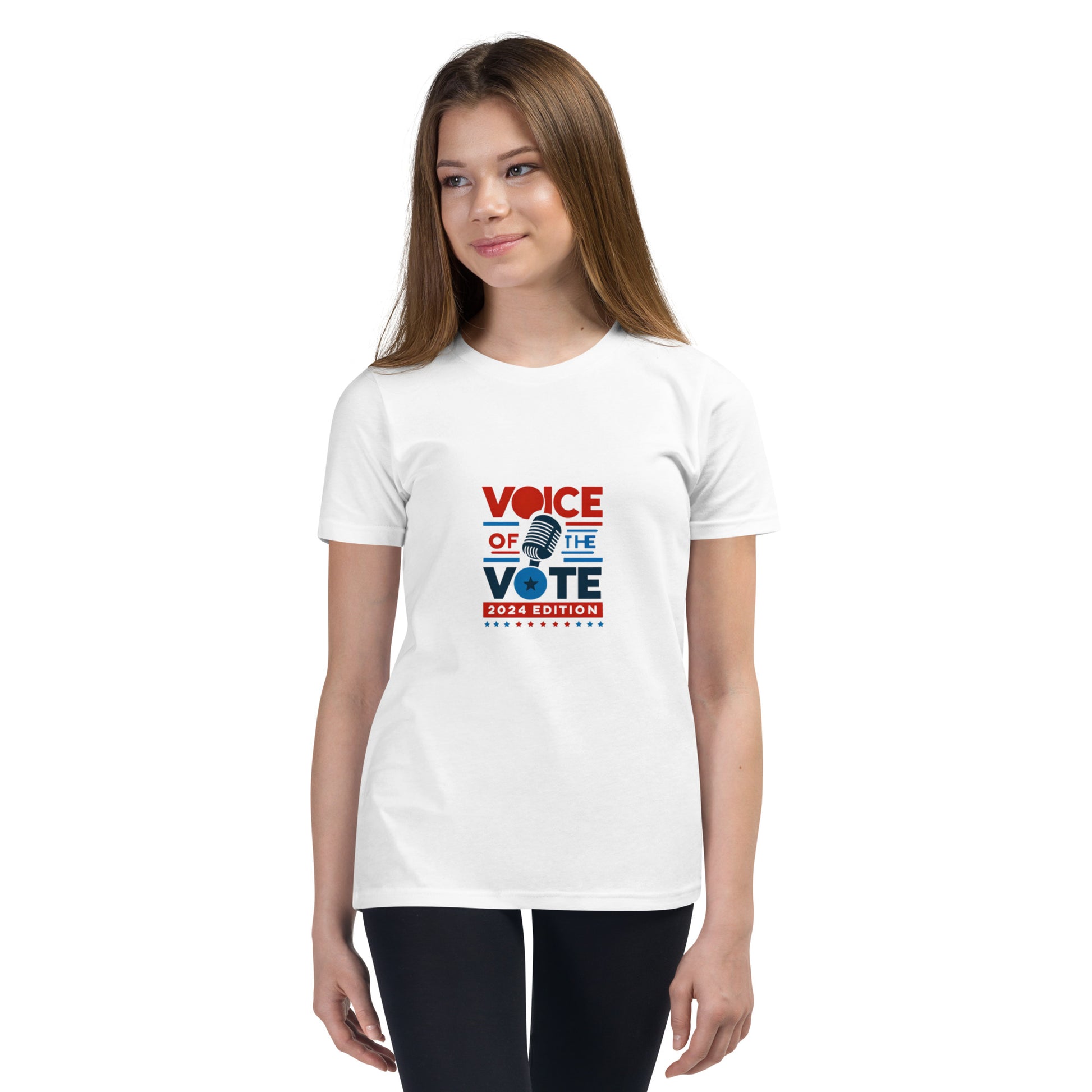 White Voice of the Vote 2024 Youth T-Shirt: Signature Debut Design for young patriots celebrating democracy and freedom.